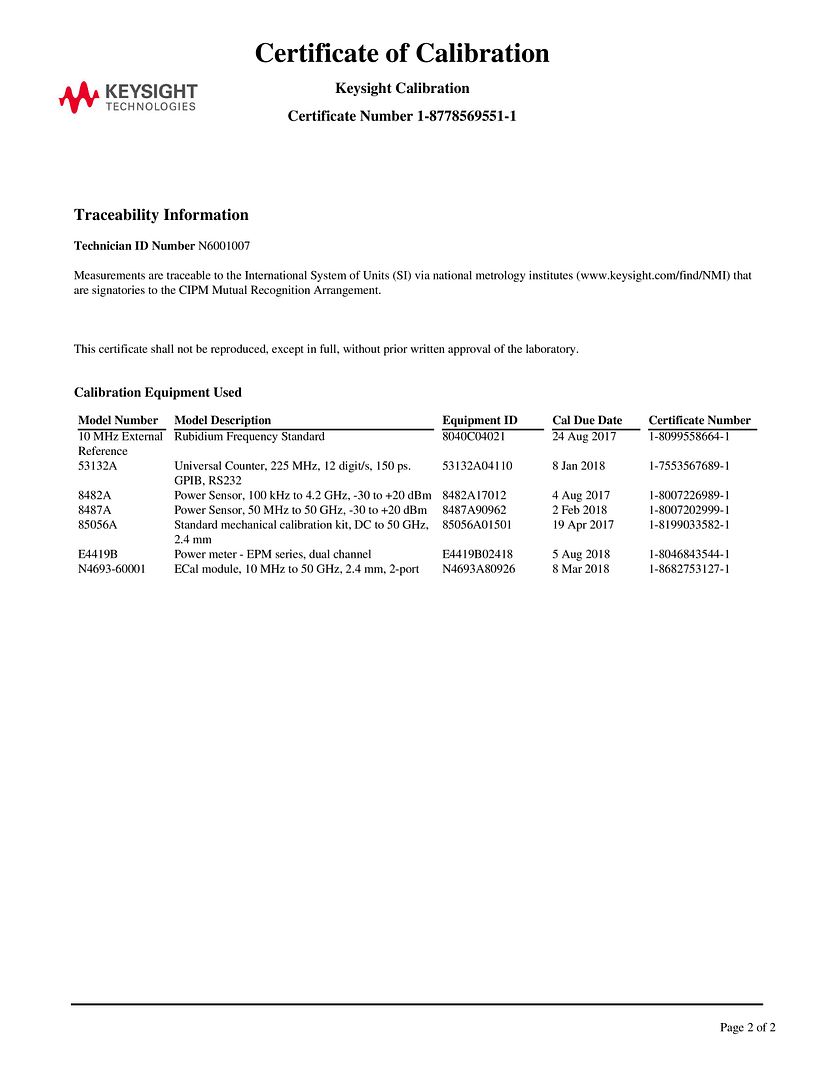 Keysight Calibration Certificate Master of Documents